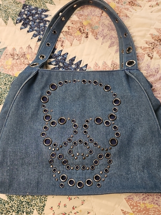 Betsey Johnson Handbags - Betsey Johnson. Denim Grommet Skull Tote Bag - Blue